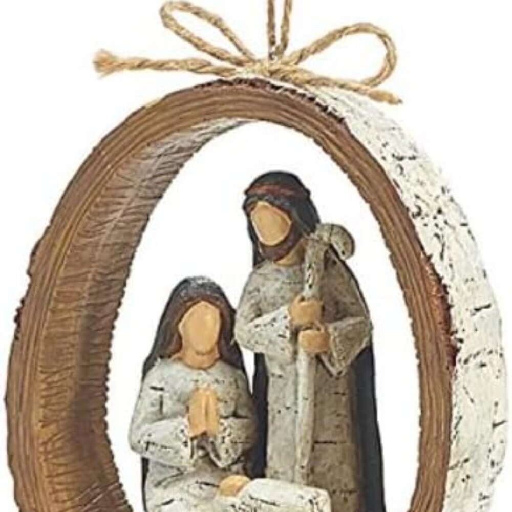 Burton & Burton 9728076 Birch Bark Ring Resin Holy Family Resin Ornament, each,